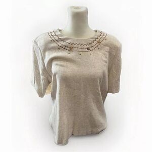 Nancy Bolen Top Size L Women’s White Black Floral Embroidered Square Neck